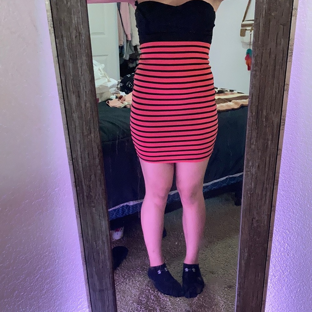 Black and pick striped dress